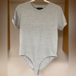 Forever 21 Gray Fitted Basic Tee Bodysuit
